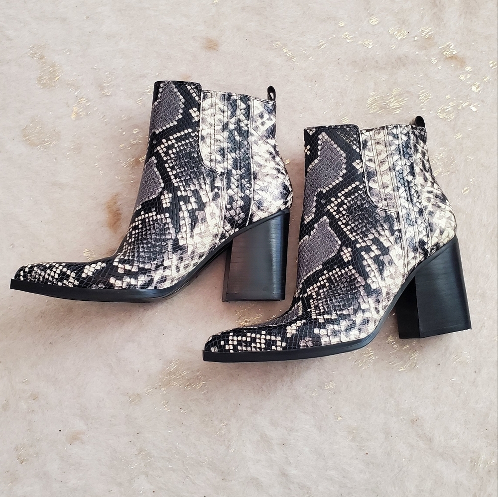 Marc Fisher snake print booties